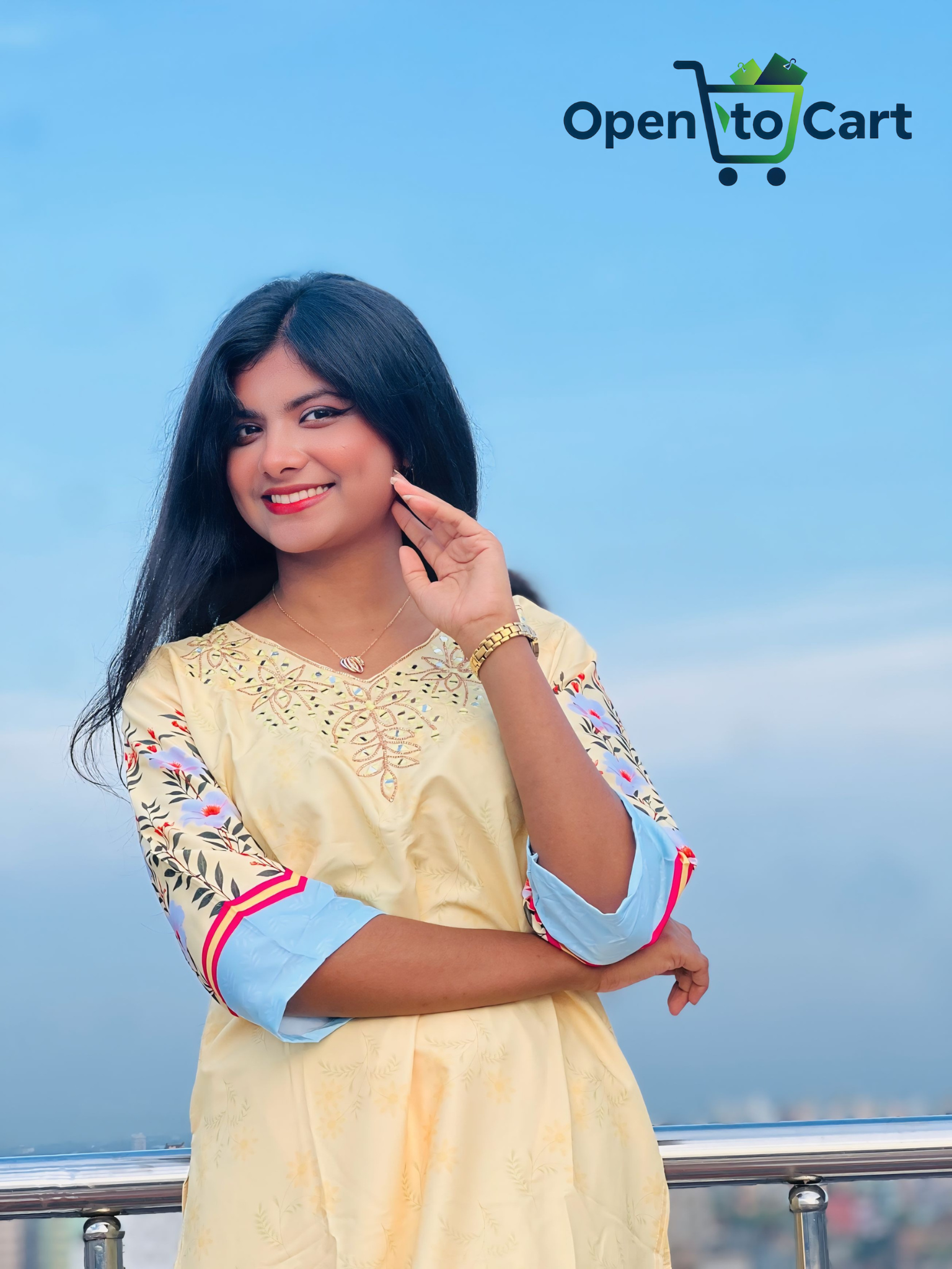 Dubai Silk 2-Piece Dress – Mirror Work & Floral Print