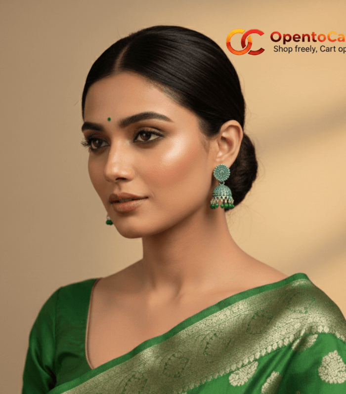 emerald-green-meenakari-silver-jhumka-earrings
