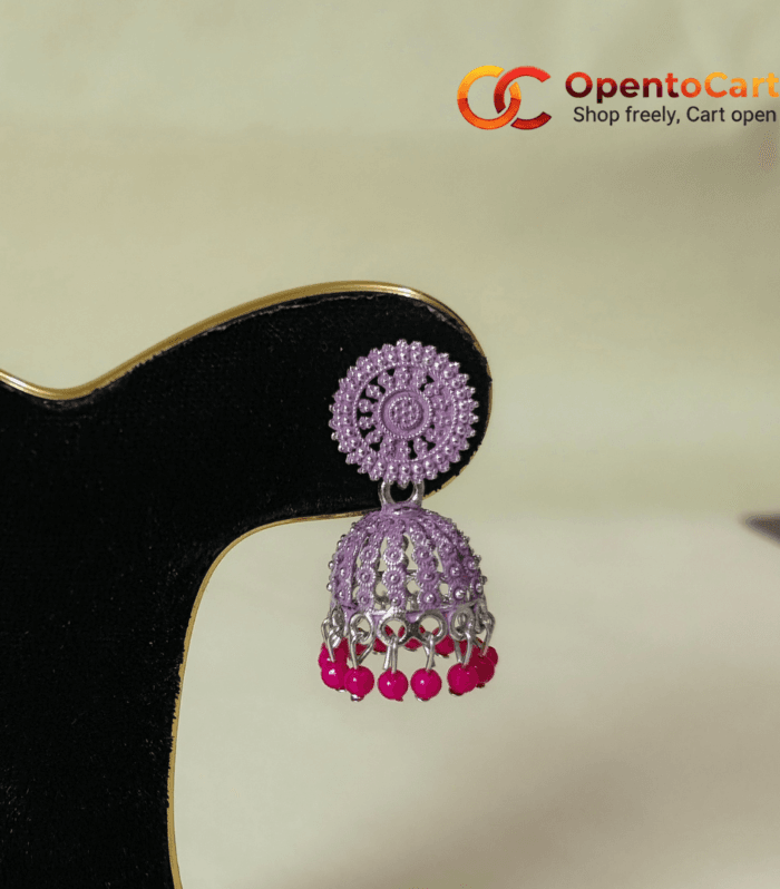 lavender-meenakari-jhumka-with-pink-beads