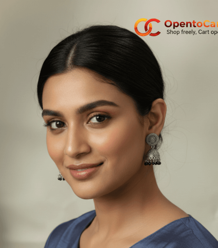 oxidized-silver-jhumka-with-black-beads