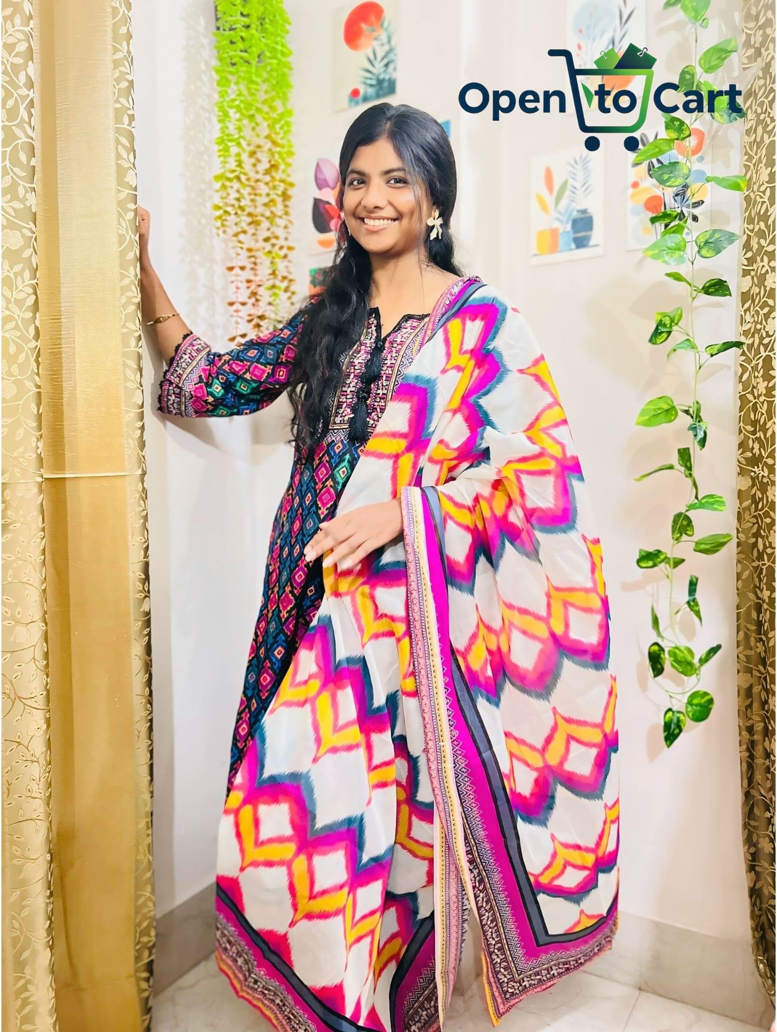 Pakistani Inspired Three-Piece | Boho Blossom (Pink with lively tribal prints) - Image 2