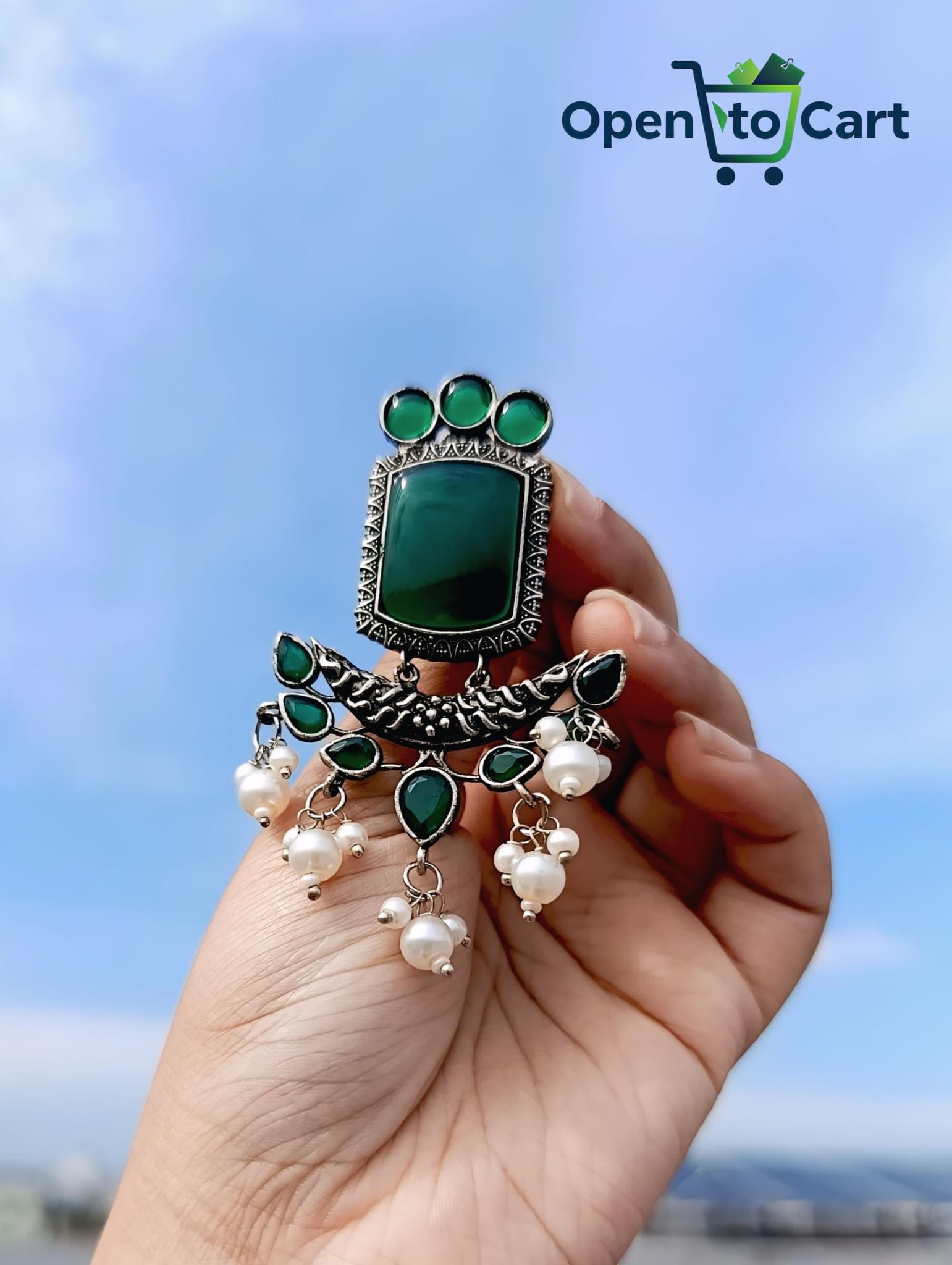 Oxidized Stone Earrings – Premium Indian Traditional Jewelry for Women - Image 4