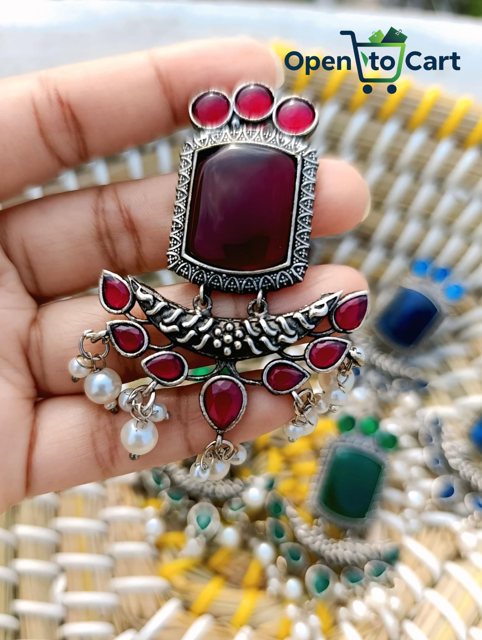 Oxidized Stone Earrings – Premium Indian Traditional Jewelry for Women - Image 3