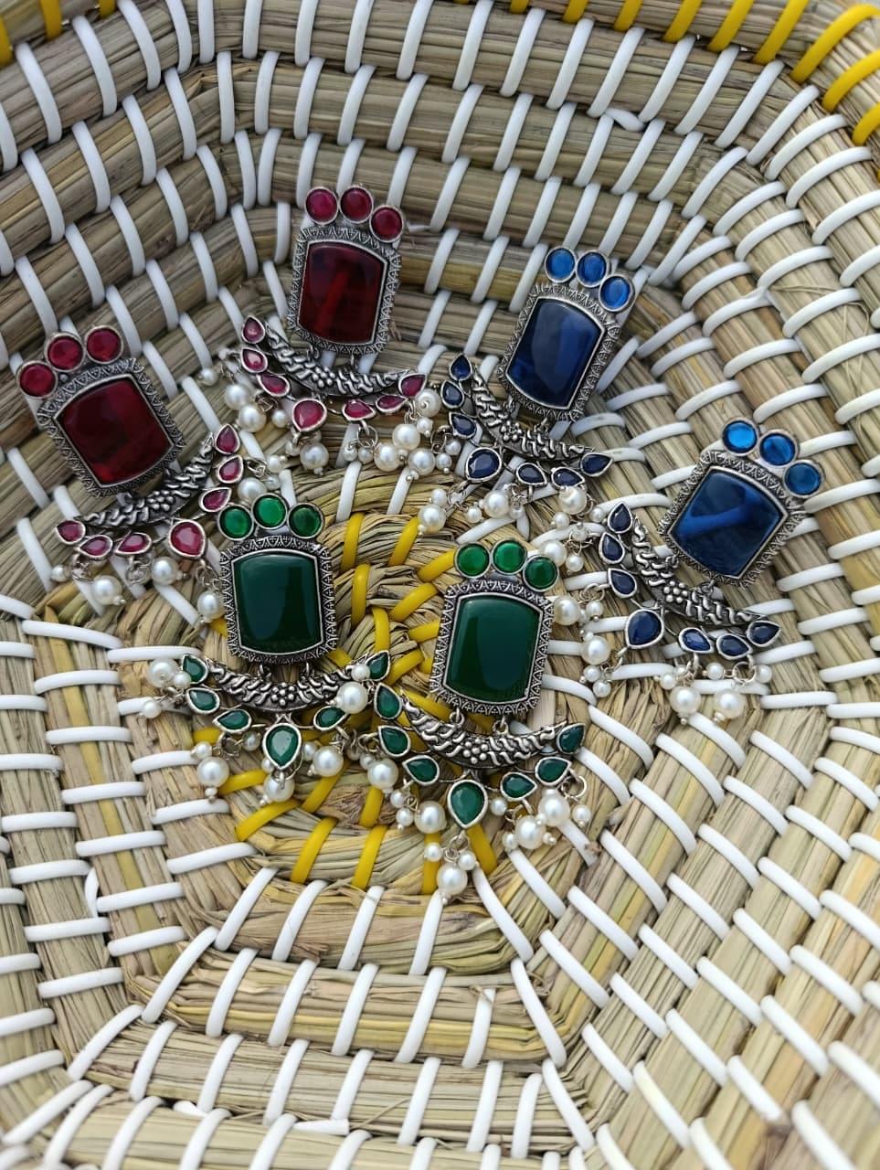 Oxidized Stone Earrings – Premium Indian Traditional Jewelry for Women - Image 2