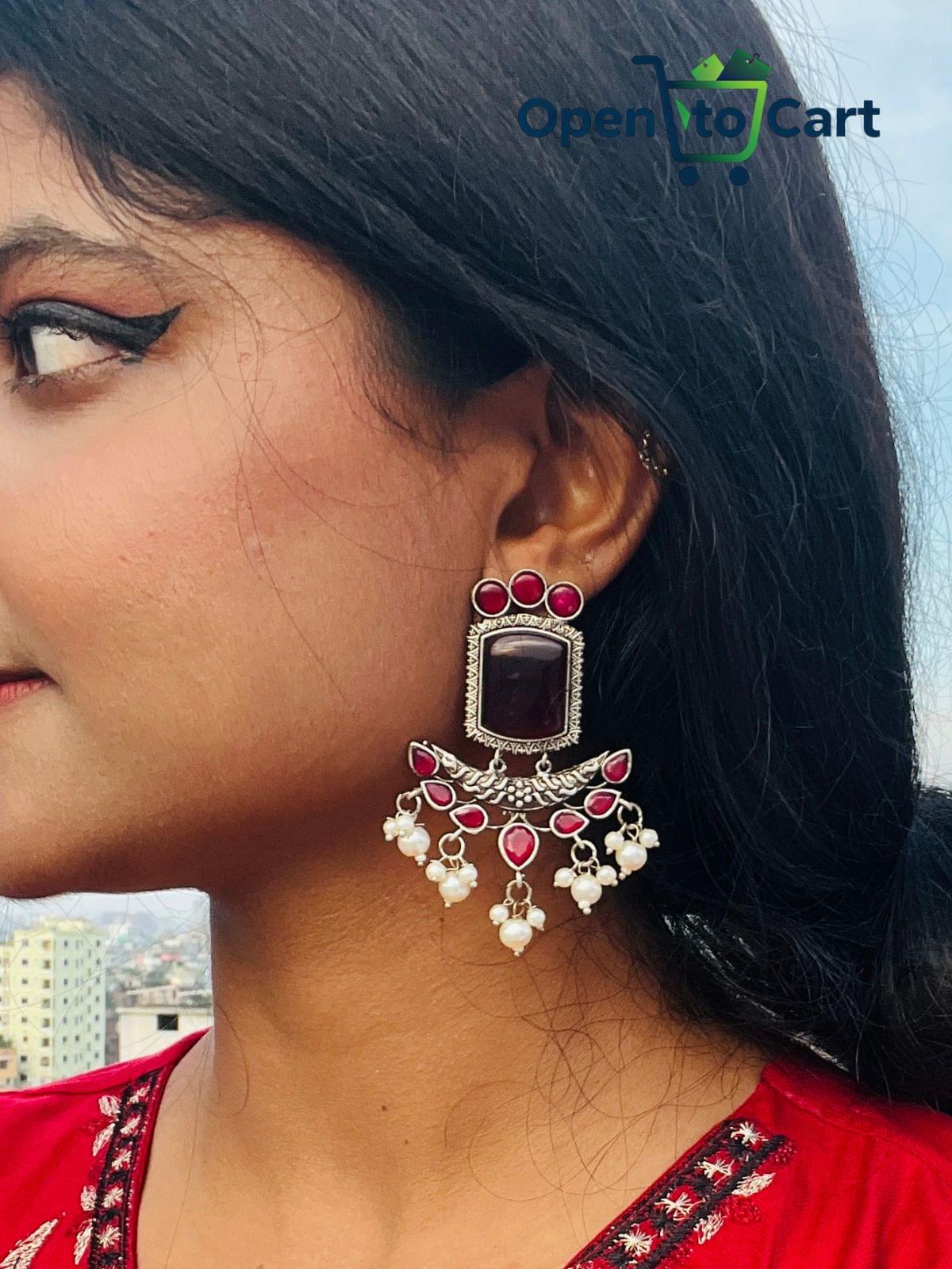 Oxidized Stone Earrings – Premium Indian Traditional Jewelry for Women