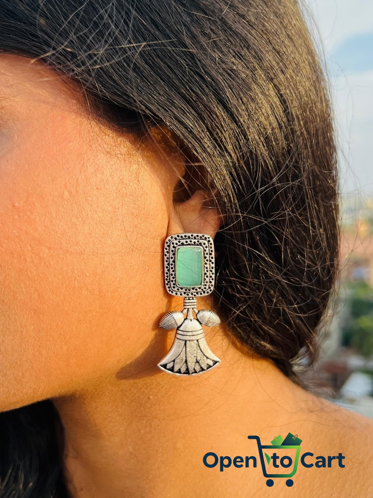 Ruby Charm Stone Metal Jhumka – Gorgeous Traditional Earrings for Women - Image 2